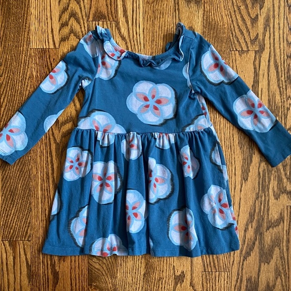 Tea Collection blue floral ruffle collar ballet long sleeve dress, size 2. - Picture 1 of 12
